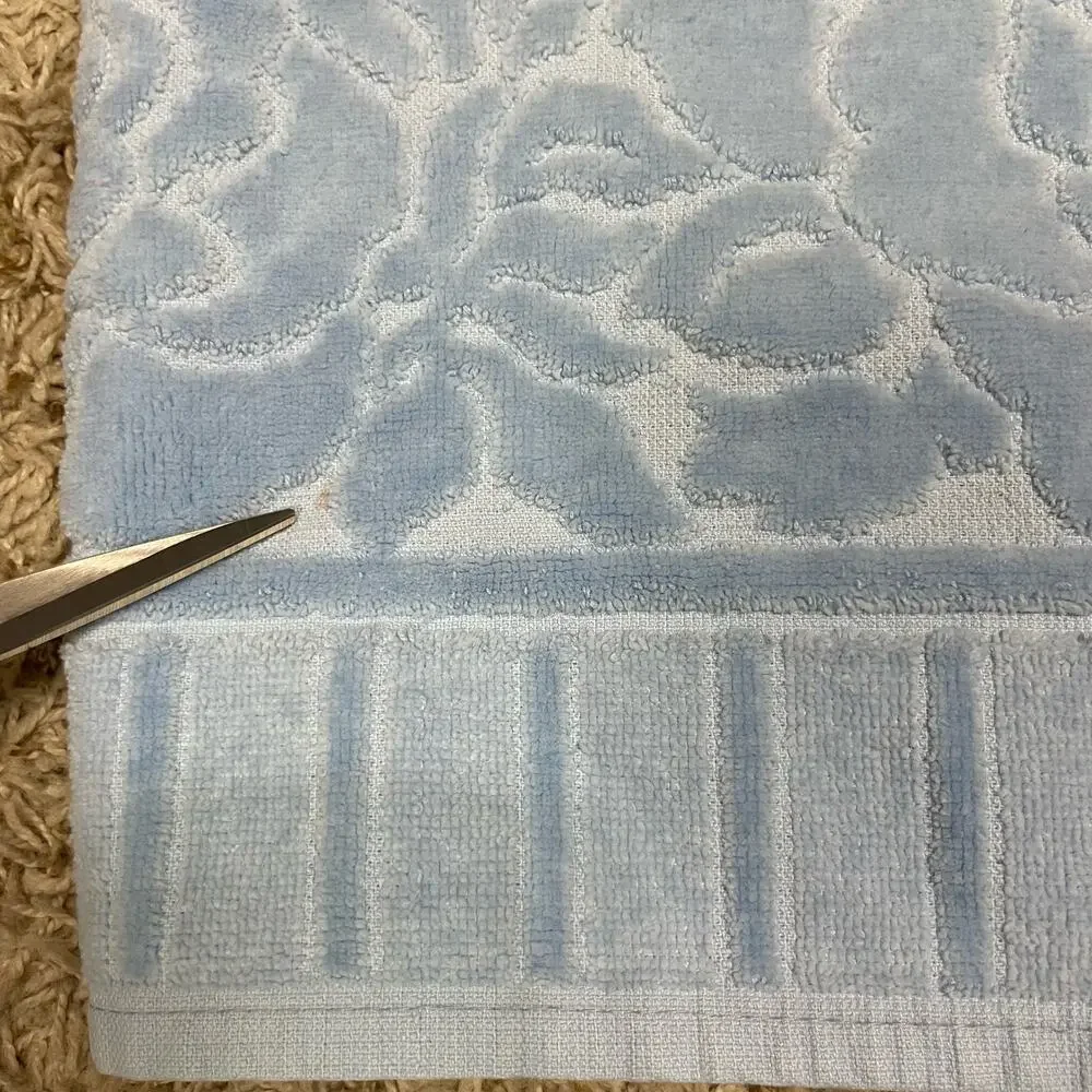 Vintage Mid Century St. Mary's | Blue Sculpted Floral Cotton Bath Hair Towel Set